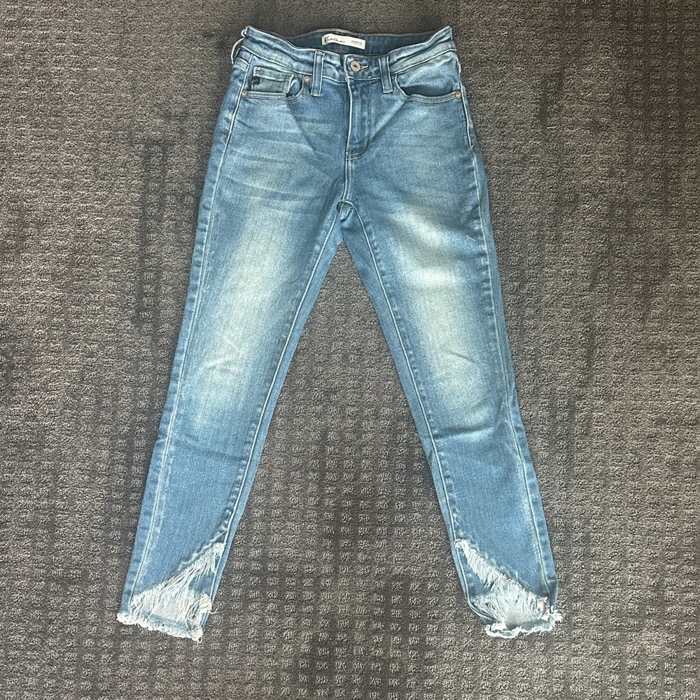 KanCan Blue Ankle Jeans with Frayed Hems